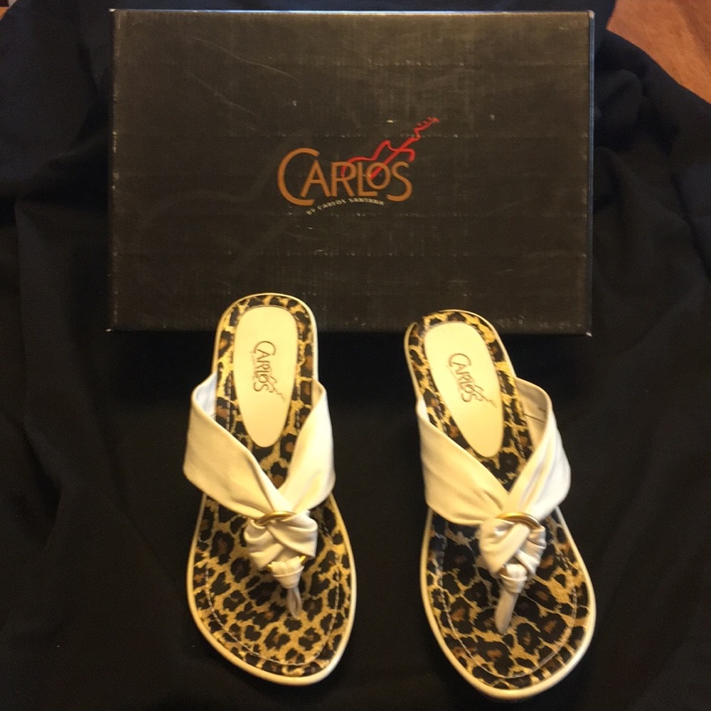 Carlos Santana Mimosa White/ Leopard Print Sandals Size 7